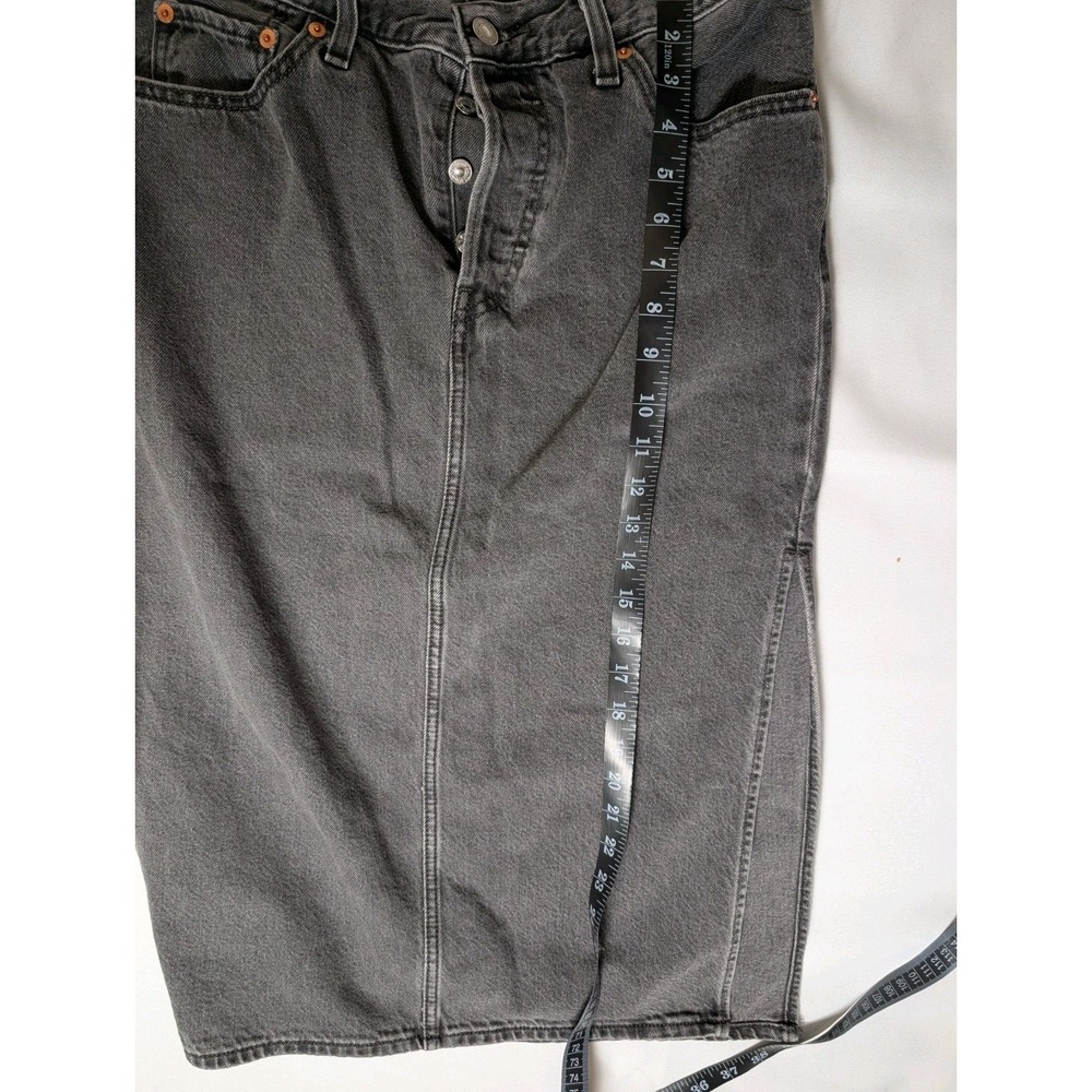 Levis Black Denim Side Slit Midi Skirt Sz 29 90s Inspired Y2K Western Faded - Picture 8 of 9